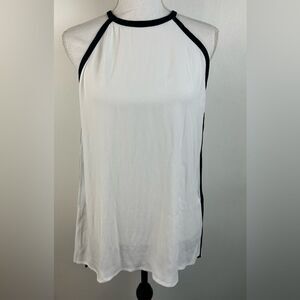 Max Studio Halter Style Women’s Tunic Top White Black Keyhole Back Size M NWT